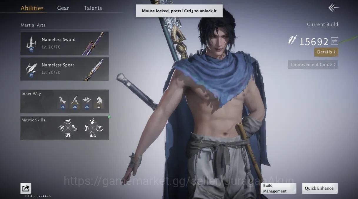 Where Winds Meet Accounts GLOBAL Lv70 | GS 15692 | Nameless Sword + Nameless Spear |4775 Jade|Female MC|Low Explore|Netease 4