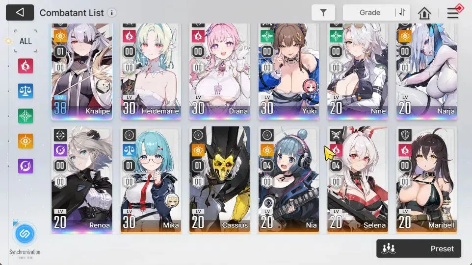 Chaos Zero Nightmare Accounts GLOBAL Lv37|8 SSR[Heidemarie,KhalipeM1,Diana,Nine,Yuki,Narja,Renoa]+9 SR[MikaM1,NiaM4,Etc]|1 3