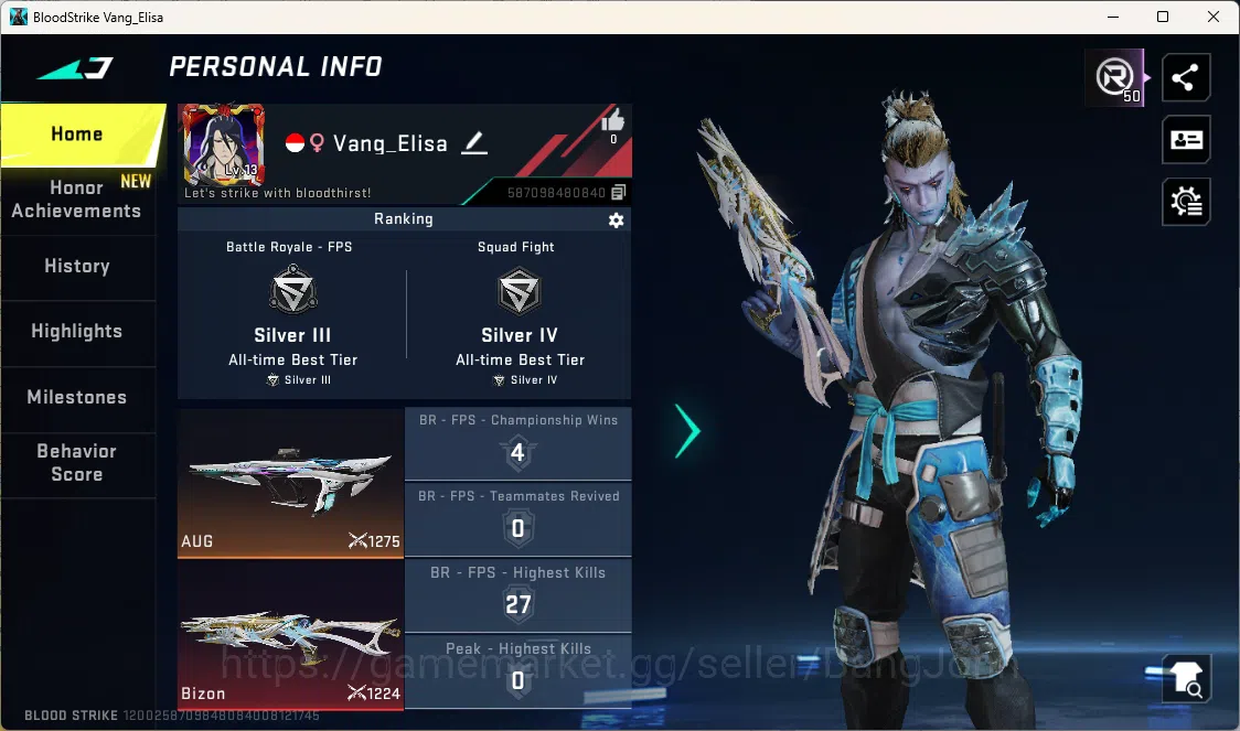 Blood Strike Accounts Others ASIA | Eternal Bizon-Seraph Lv.2 | Ultra Melee: Katar|BLEACH ETHAN | Ultra AUG-Apocalypse|Check 1