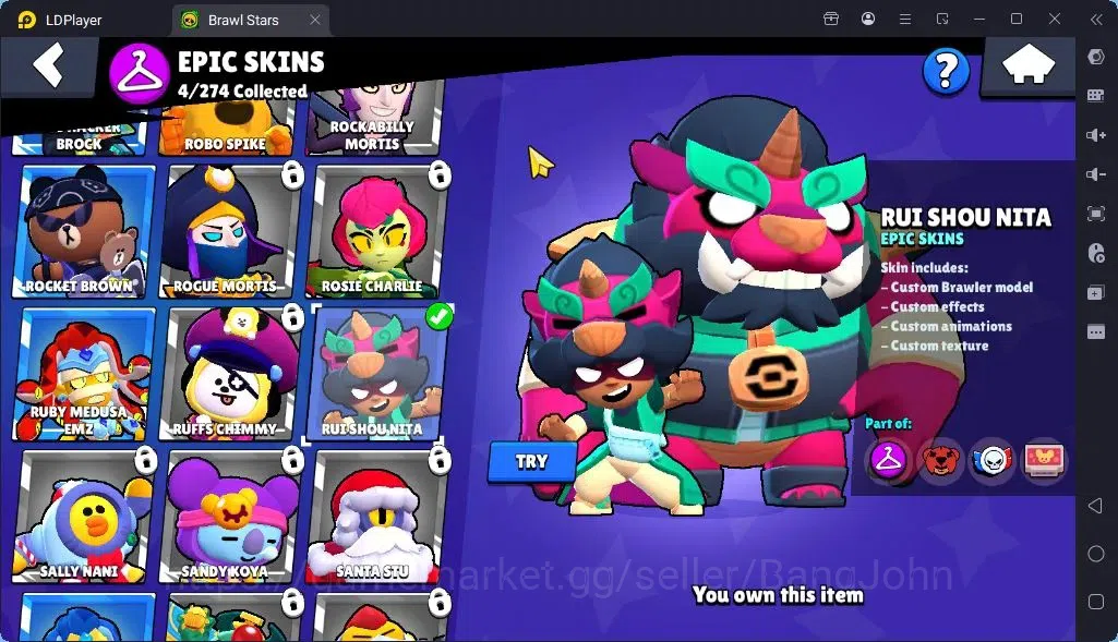Brawl Stars Accounts Global |Trophy 1045| Brawler 1 Max with Supercharge |Skins 1 Mythic,4 Epic|Bling 6070|Protect Off|Check 10