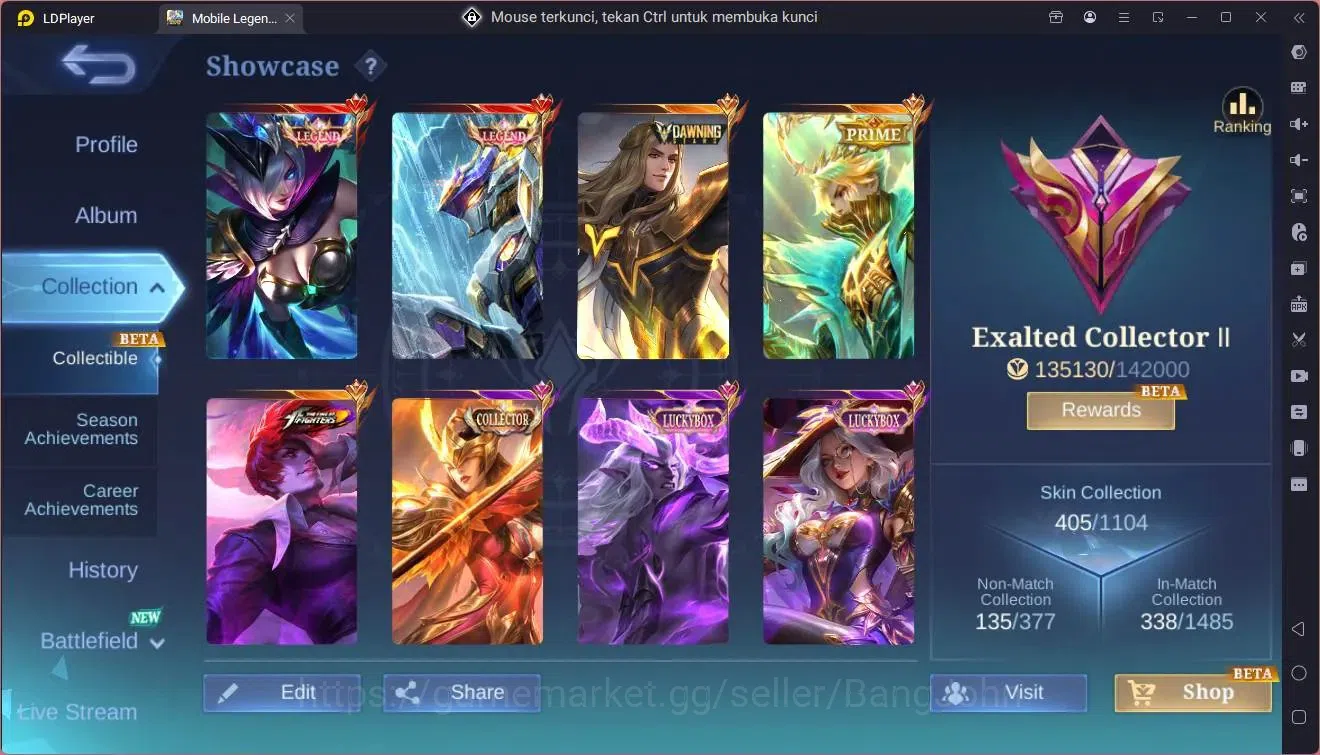 Mobile Legends: Bang Bang Accounts Global|Hero 131|Skin 405|Exalted|Legend Miya,Saber image 19