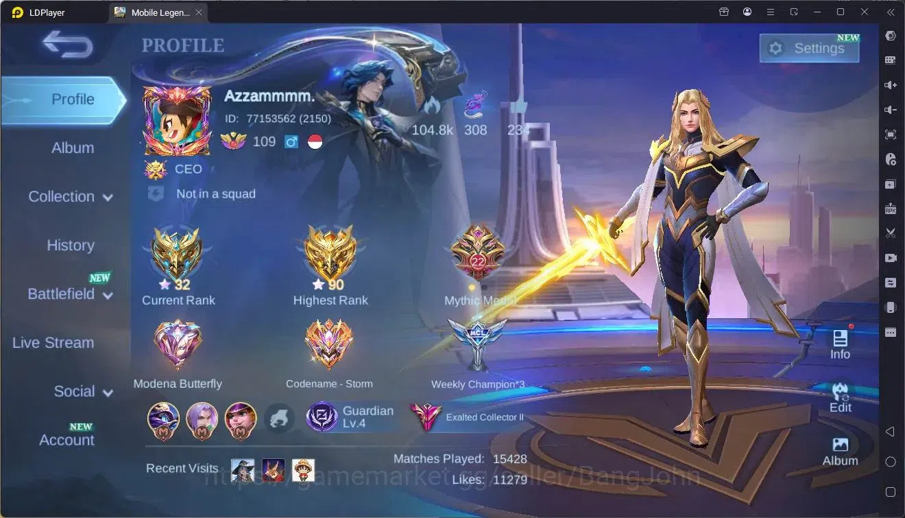 Mobile Legends: Bang Bang Accounts Global|Hero 131|Skin 405|Exalted|Legend Miya,Saber image 20