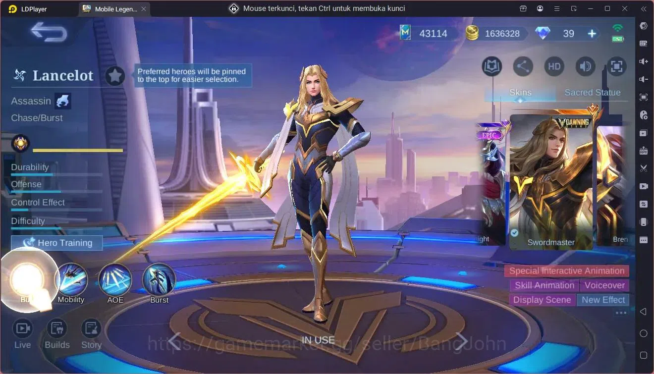 Mobile Legends: Bang Bang Accounts Global|Hero 131|Skin 405|Exalted|Legend Miya,Saber image 6