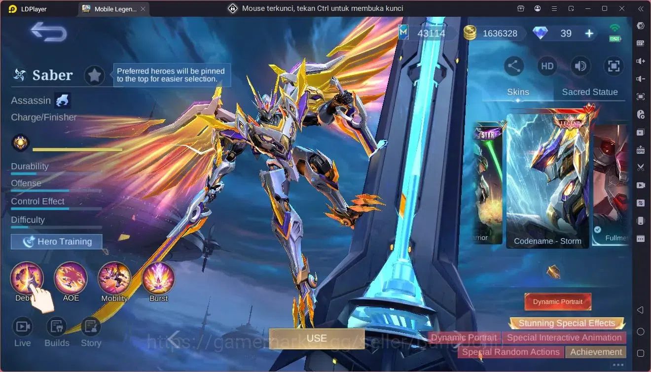 Mobile Legends: Bang Bang Accounts Global|Hero 131|Skin 405|Exalted|Legend Miya,Saber image 7