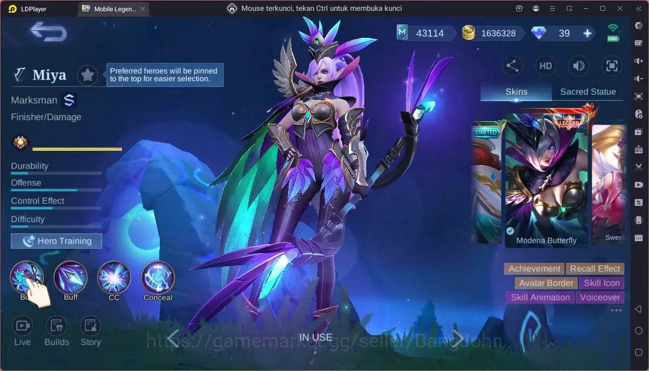 Mobile Legends: Bang Bang Accounts Global|Hero 131|Skin 405|Exalted|Legend Miya,Saber image 8
