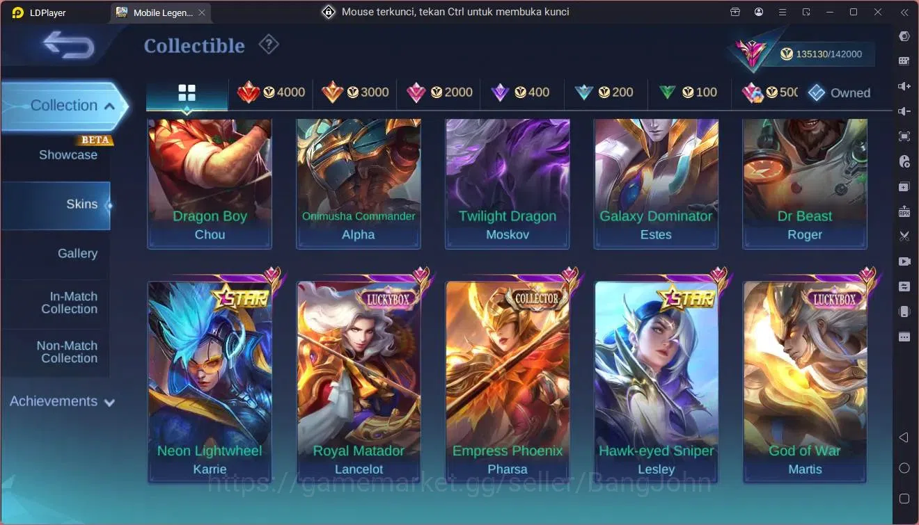 Mobile Legends: Bang Bang Accounts Global|Hero 131|Skin 405|Exalted|Legend Miya,Saber image 9