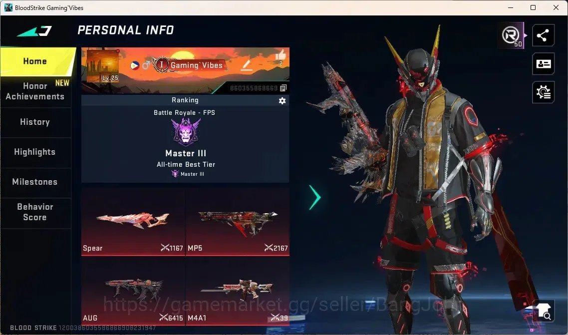 Blood Strike Accounts Collab Skin ASIA | 3 Eternal Gun: MP5,AUG,Spear|1 Ultra Melee|1 AOT |2 Ultra Gun|2 Ultra Striker|Check 1