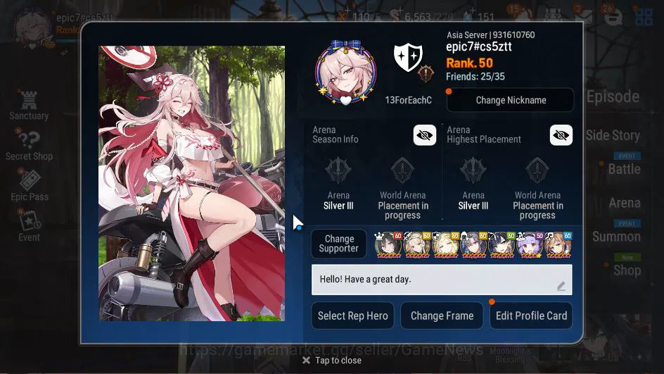 Epic Seven Accounts ASIA Verif|14 ML(BArunka,C Lilias,SE Celine,Etc),S image 2