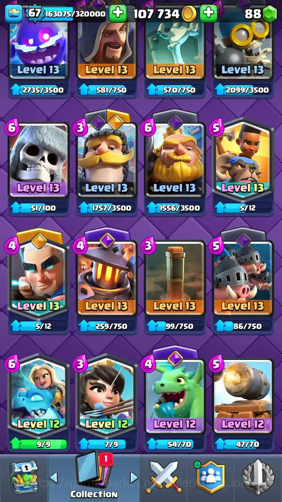 Clash Royale Accounts Lv 67|Trophy 13011|KTL 15|Card 121|9 Max|5 Hero|9  image 13