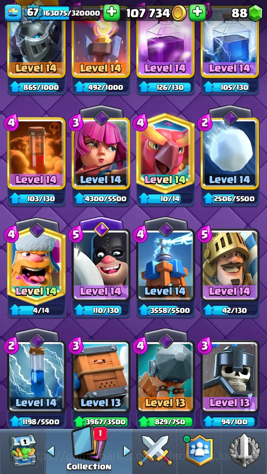 Clash Royale Accounts Lv 67|Trophy 13011|KTL 15|Card 121|9 Max|5 Hero|9  image 14