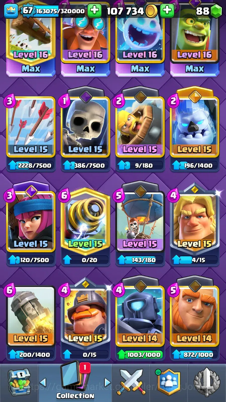 Clash Royale Accounts Lv 67|Trophy 13011|KTL 15|Card 121|9 Max|5 Hero|9  image 15