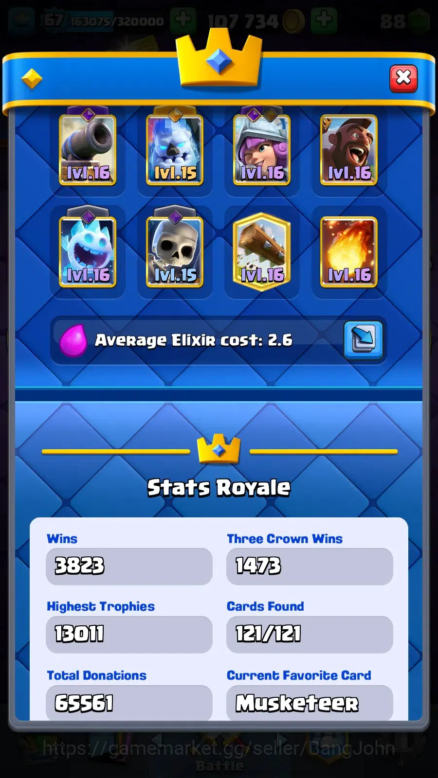 Clash Royale Accounts Lv 67|Trophy 13011|KTL 15|Card 121|9 Max|5 Hero|9  image 19