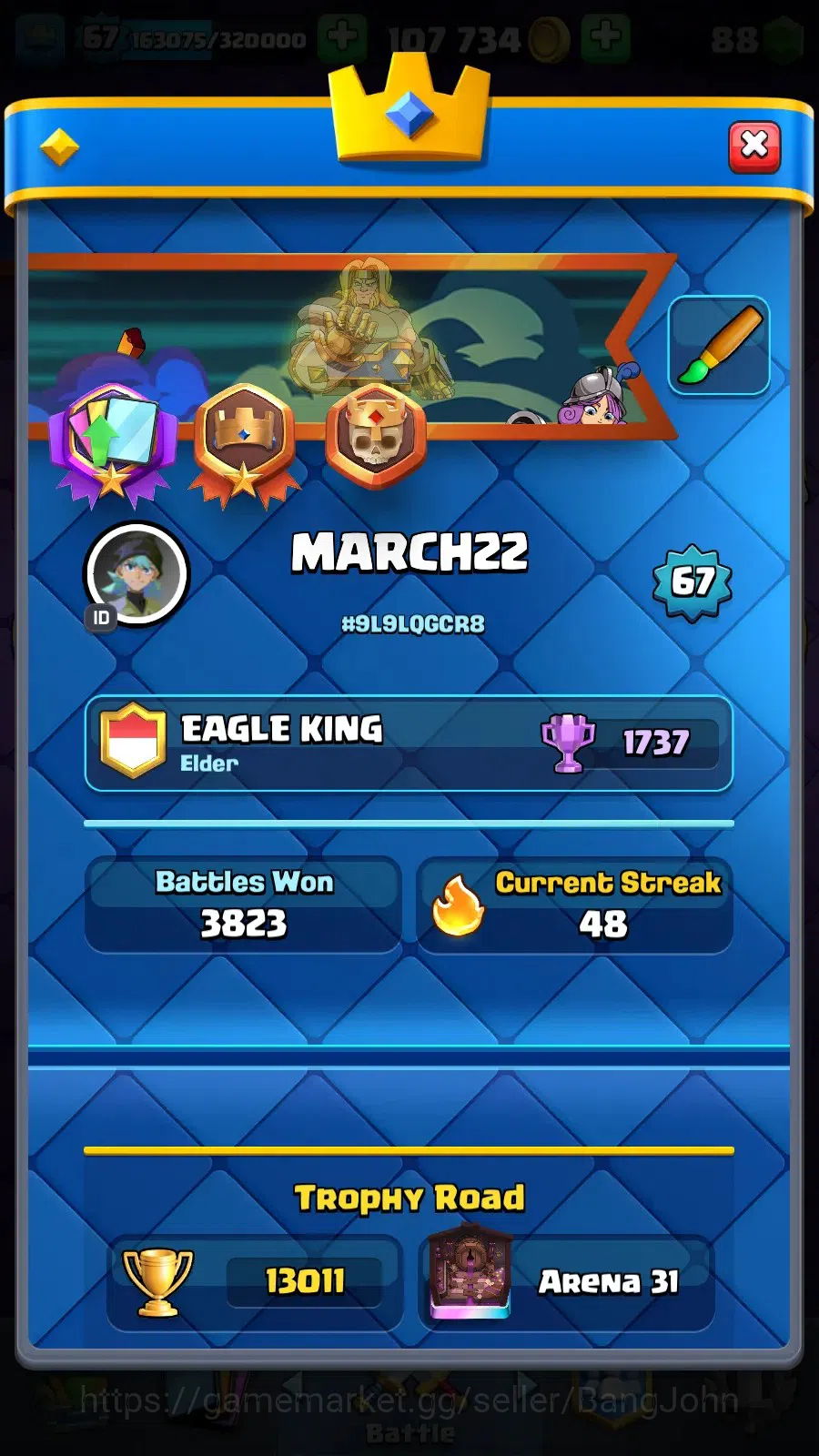 Clash Royale Accounts Lv 67|Trophy 13011|KTL 15|Card 121|9 Max|5 Hero|9  image 20