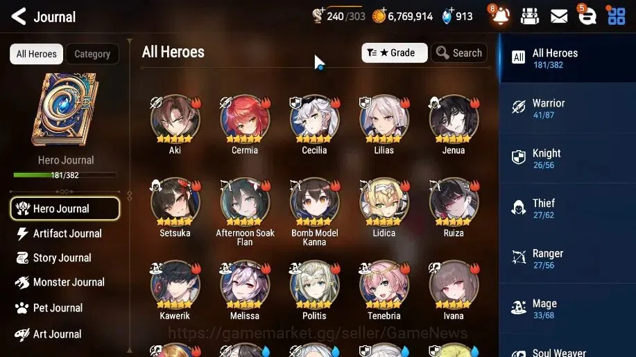 Epic Seven Accounts Mid-Tier GLOBAL UnVerif|10 ML(Harseti,Witch Tenebria,etc)+Rinak,Setsuka,AB Fumyr,Etc|AUTO WGB Hunt|55k 4