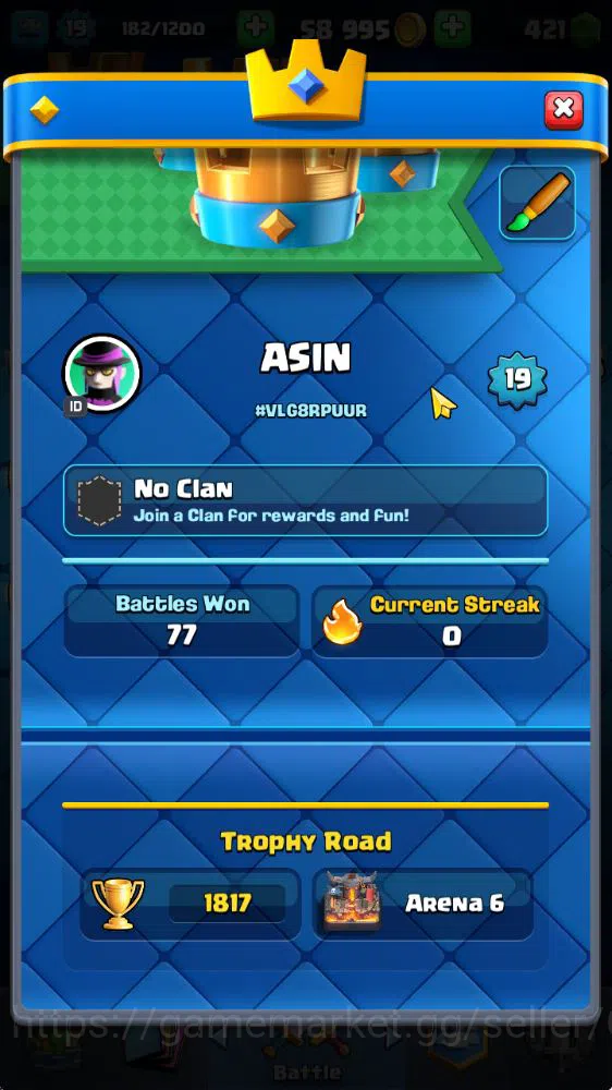 Clash Royale Accounts Starter Lvl 19 |Fresh Starter|Trophy 1817|KTL 8|Card 40| 2 EVO 6 Epic, 17 Rare, 17 Common | 421 Gems 2