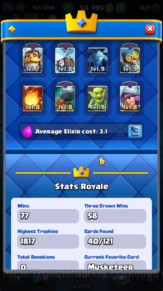 Clash Royale Accounts Starter Lvl 19 |Fresh Starter|Trophy 1817|KTL 8|Card 40| 2 EVO 6 Epic, 17 Rare, 17 Common | 421 Gems 3