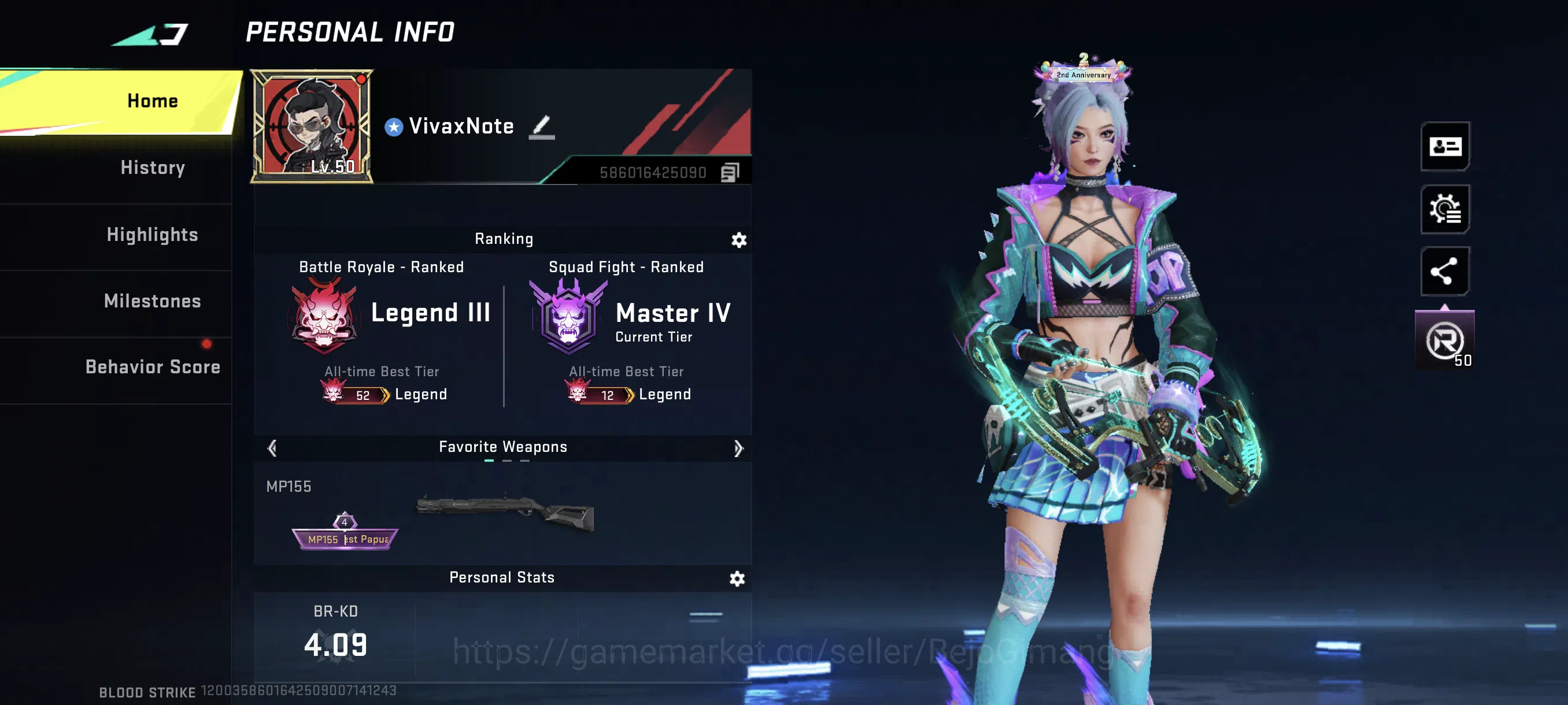 Blood Strike Accounts Mid-Tier ASIA|2 Eternal(RAN - Rave, Desert Eagle - Scorpius) 9 Collab, 2 Limited, 7 Ultra, Many 1