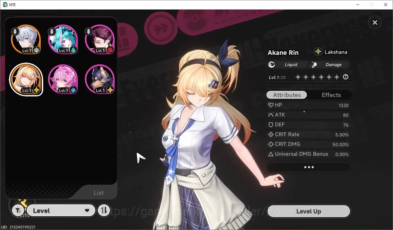 Neverness to Everness Accounts NA|Starter HL3 | 1 Limit S-Class Akane Rin |S-Class Selector ON| MC Male | Very Low Explore 1