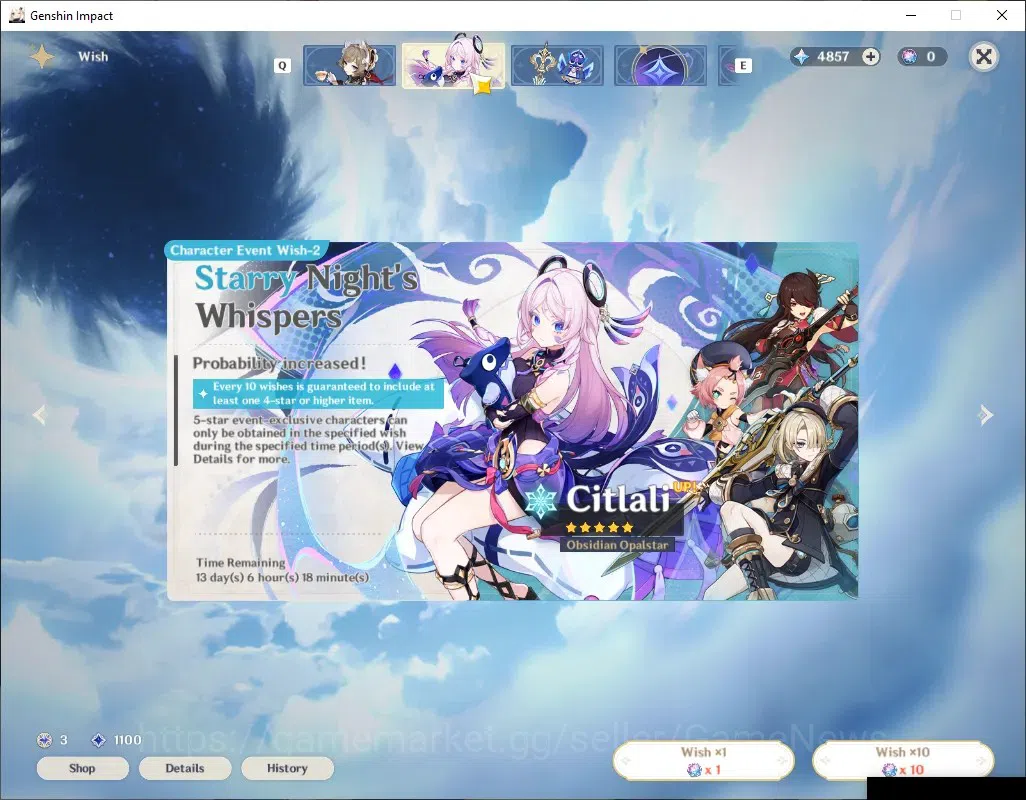 Genshin Impact Accounts Others ASIA|AR 56|Skirk Prem Team|8 Limited +5 (*5 Weapon)|Arlecc+Sign,Escoffier,Yelan,Columbina|MC 13