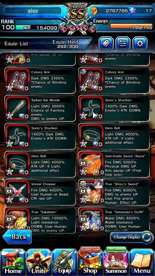 Grand Summoners Accounts End-Game Global|Rank 100|SpArt Shizu|31 Ascend+11TW|(PaladinRoy,Kenshin,Frieren,DLRimuru,Shizu,2xWH 14