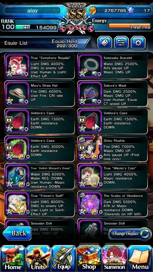 Grand Summoners Accounts End-Game Global|Rank 100|SpArt Shizu|31 Ascend+11TW|(PaladinRoy,Kenshin,Frieren,DLRimuru,Shizu,2xWH 17