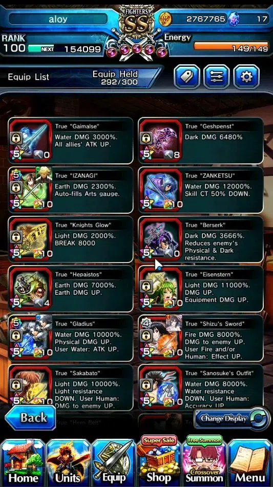 Grand Summoners Accounts End-Game Global|Rank 100|SpArt Shizu|31 Ascend+11TW|(PaladinRoy,Kenshin,Frieren,DLRimuru,Shizu,2xWH 4