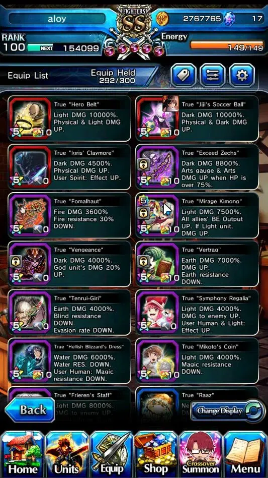 Grand Summoners Accounts End-Game Global|Rank 100|SpArt Shizu|31 Ascend+11TW|(PaladinRoy,Kenshin,Frieren,DLRimuru,Shizu,2xWH 5