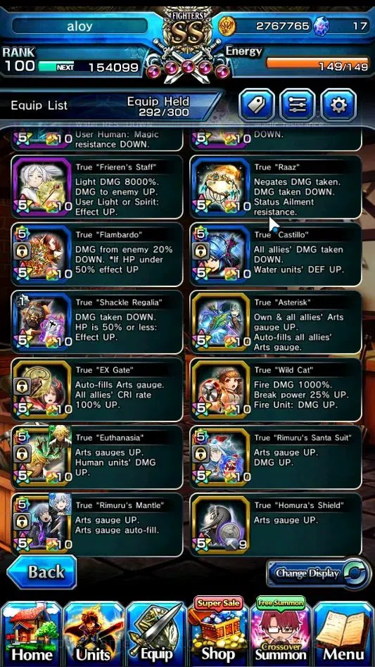 Grand Summoners Accounts End-Game Global|Rank 100|SpArt Shizu|31 Ascend+11TW|(PaladinRoy,Kenshin,Frieren,DLRimuru,Shizu,2xWH 6