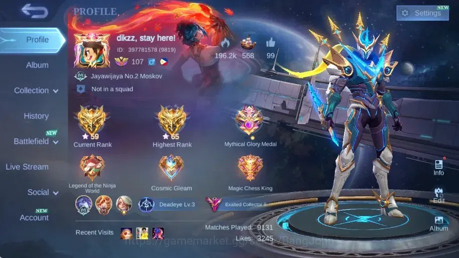 Mobile Legends: Bang Bang Accounts Collector Global|Skin 452|Exalted|Legend Gusion,kakashi hayabusa,Neobeast 1