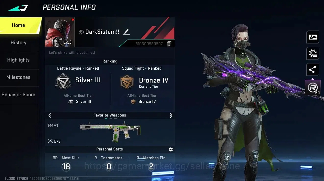 Blood Strike Accounts Others ASIA|1 ETERNAL: Kala - Whisper (Lv2)|2 LEGENDARY Guns|1 LEGENDARY Chest|L3 Silver 1