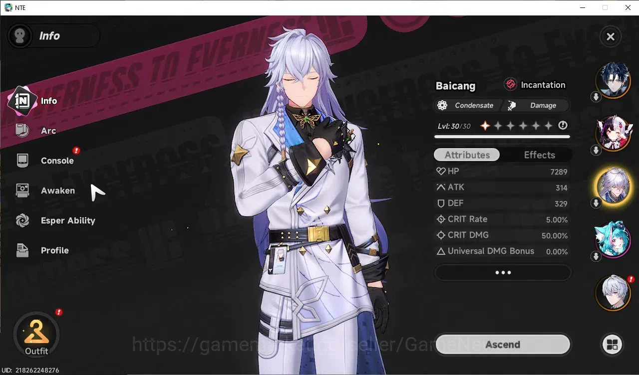 Neverness to Everness Accounts GLOBAL NA|HL 11|TL 8|19 S.Dice|4 SSR 2 Limited (Chaos,Lacrimosa),Baicang,Daffodill|2 SSR 4
