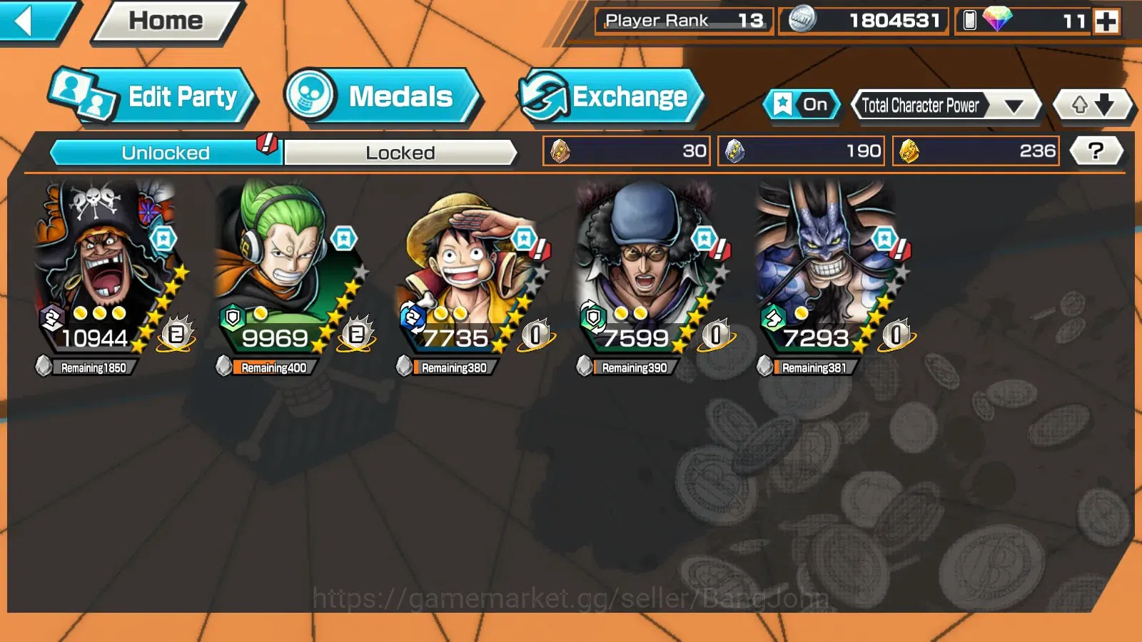 One Piece Bounty Rush Accounts Global | EX 4|PR 13|T4E Marshall D. Teach,BOM Kaid image 9
