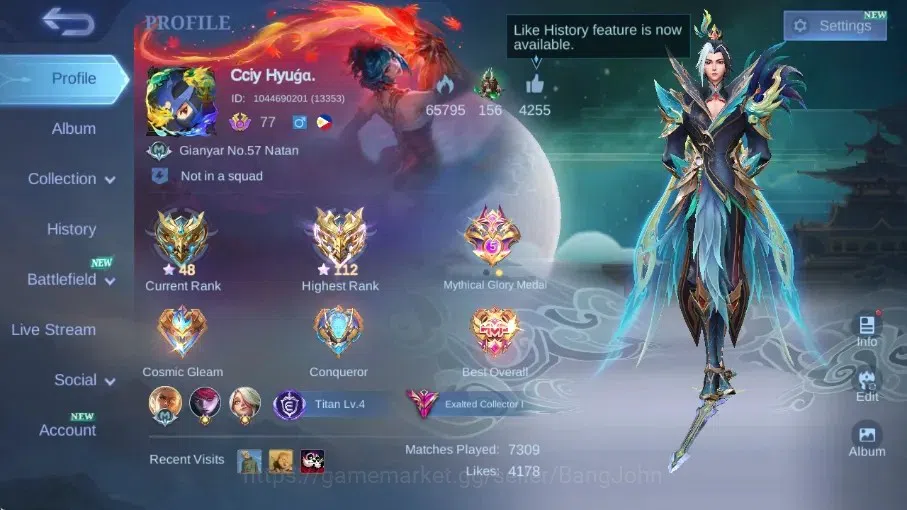 Mobile Legends: Bang Bang Accounts Others Global|Skin 418|Legend Grod+Gusion,KOF Karina+Masha,Dawning Lancelot,Aspirant 1