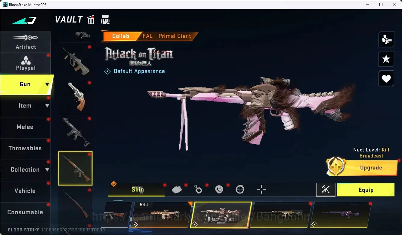 Blood Strike Accounts ASIA|1 Eternal Gun:Desert|7 Collab Gun[TR/7DS/AOT] image 20