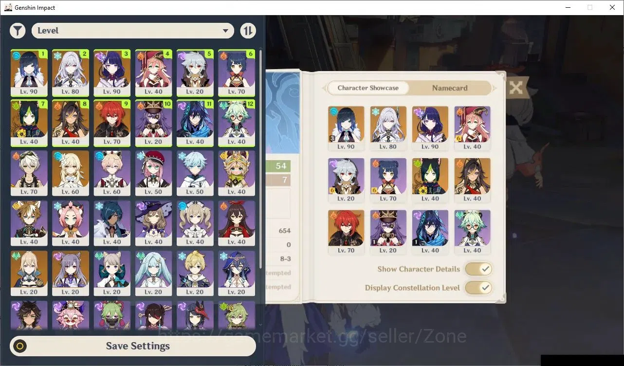 Genshin Impact Accounts Others ASIA|AR 54|3 Limit 5*CHAR +3 5*Wpn(Yelan C3, Skirk, Raiden)|Low Explore|Check 2
