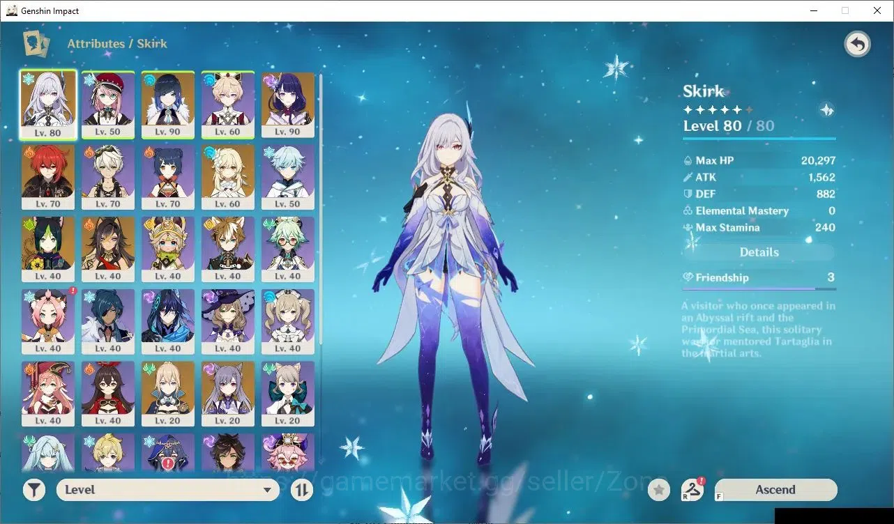 Genshin Impact Accounts Others ASIA|AR 54|3 Limit 5*CHAR +3 5*Wpn(Yelan C3, Skirk, Raiden)|Low Explore|Check 3
