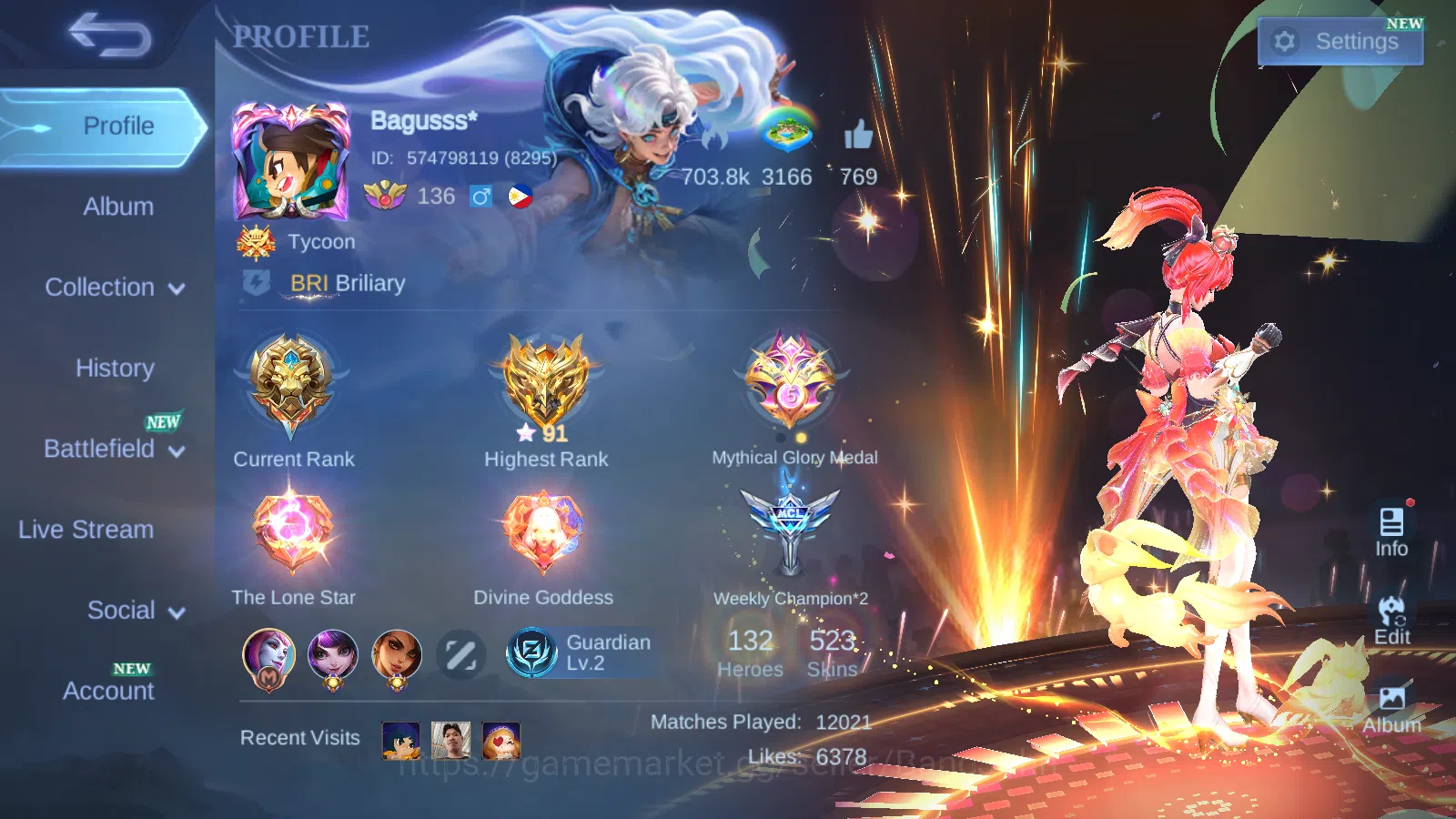 Mobile Legends: Bang Bang Accounts Hero 132 Skin 523 | Legend GS, Lunox | Zenith Sele image 1
