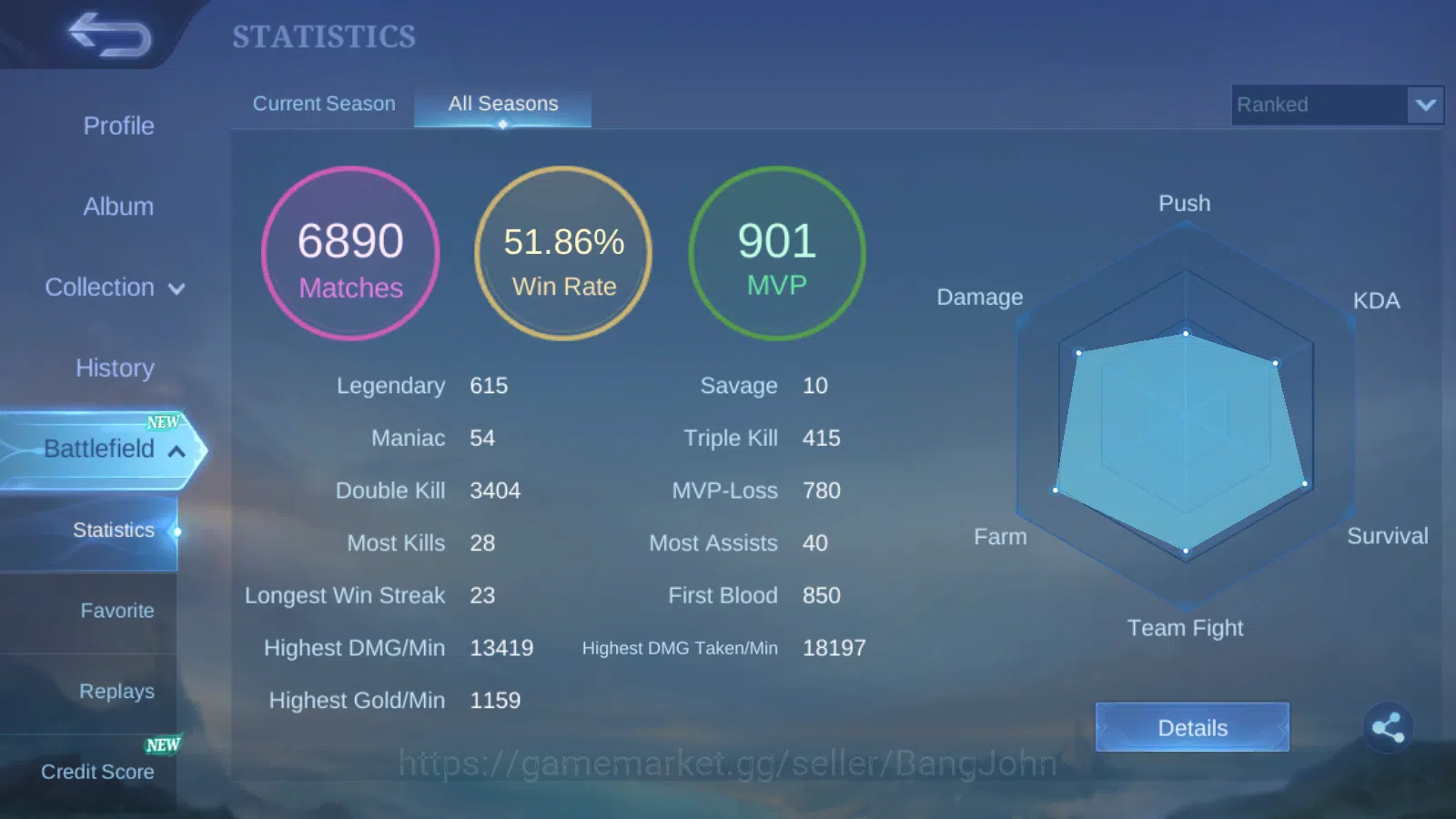 Mobile Legends: Bang Bang Accounts Hero 132 Skin 523 | Legend GS, Lunox | Zenith Sele image 17