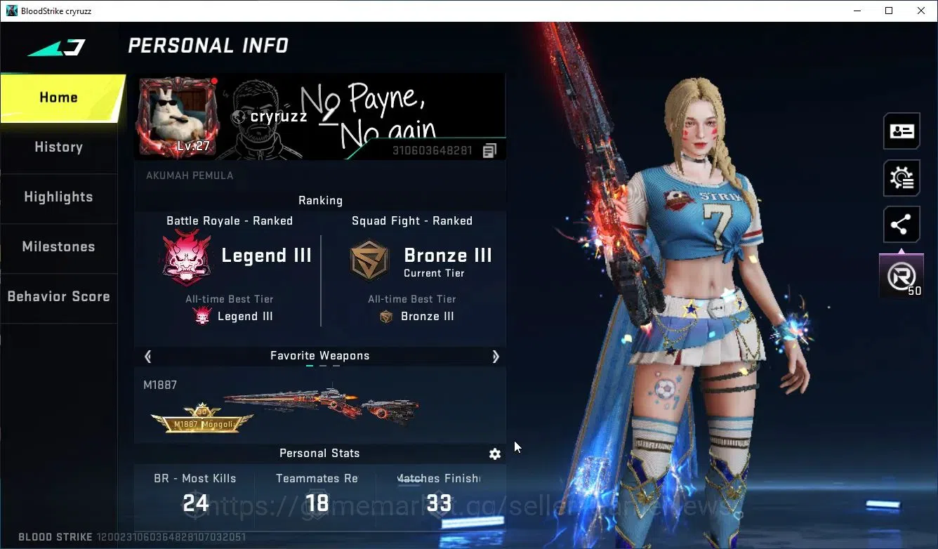 Blood Strike Accounts Collab Skin ASIA|EVO Lv3 M1887-Destroyer+3 ULTRA [PittchStrike Emma,katya,Nova]|5 2