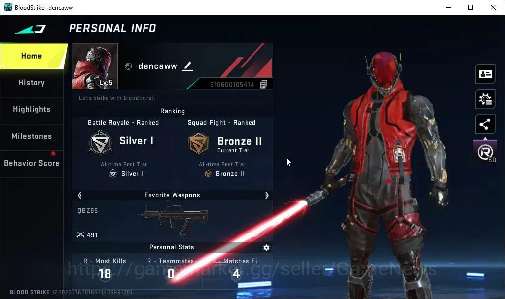 Blood Strike Accounts ASIA|Fresh Starter|Melee ULTRA Lightblade-Dark For image 2
