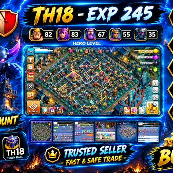 Clash of Clans Accounts High-End TH18 Max Account XP245 Heroes 82 83 67 55 35 2 Strong Equipment 5 Builders Lots of Magic