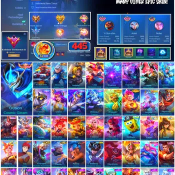 Mobile Legends: Bang Bang Accounts 🔥 #4079 🔥 💎 445 Skins 👑 Legend Gusion Cosmic Gleam ⚔️ Collector Yi Sun-shin Lone