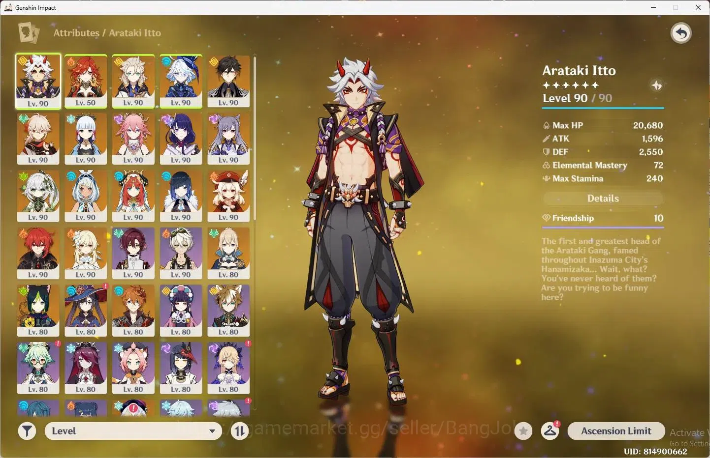 Genshin Impact Accounts ASIA | AR 60 | 15 Limit6Charstd (Arataki Itto,Furi image 2