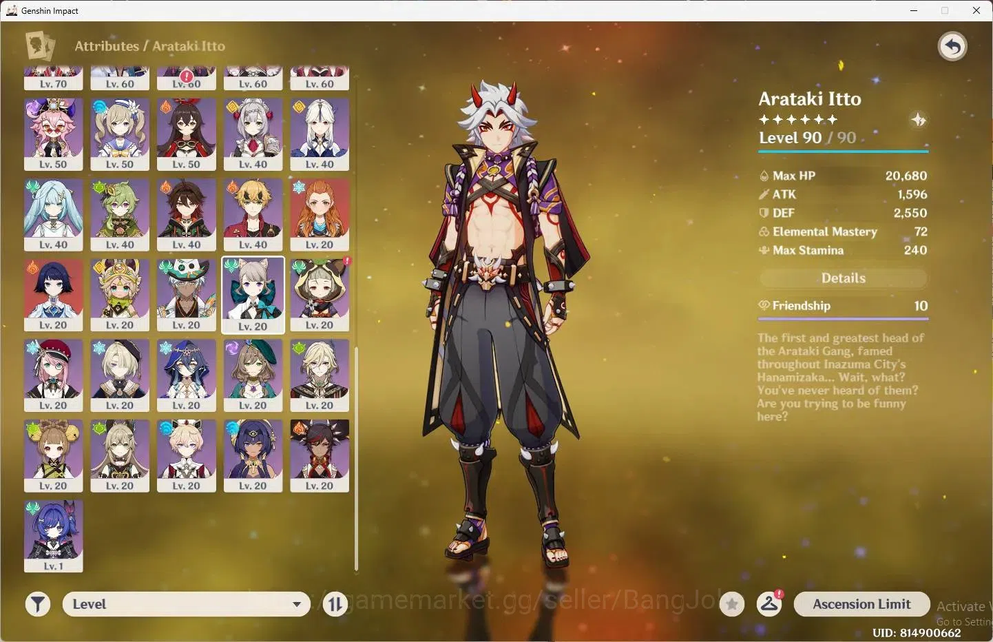 Genshin Impact Accounts ASIA | AR 60 | 15 Limit6Charstd (Arataki Itto,Furi image 3