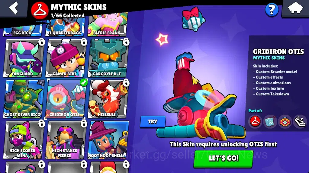 Brawl Stars Accounts 1079 Trophy|17 Brawler 2 Max (Shade,Jae-Yong)|1 Mythic(Gridiron Otis),2 Epic(Guard Rico,Shelly Dancer 10
