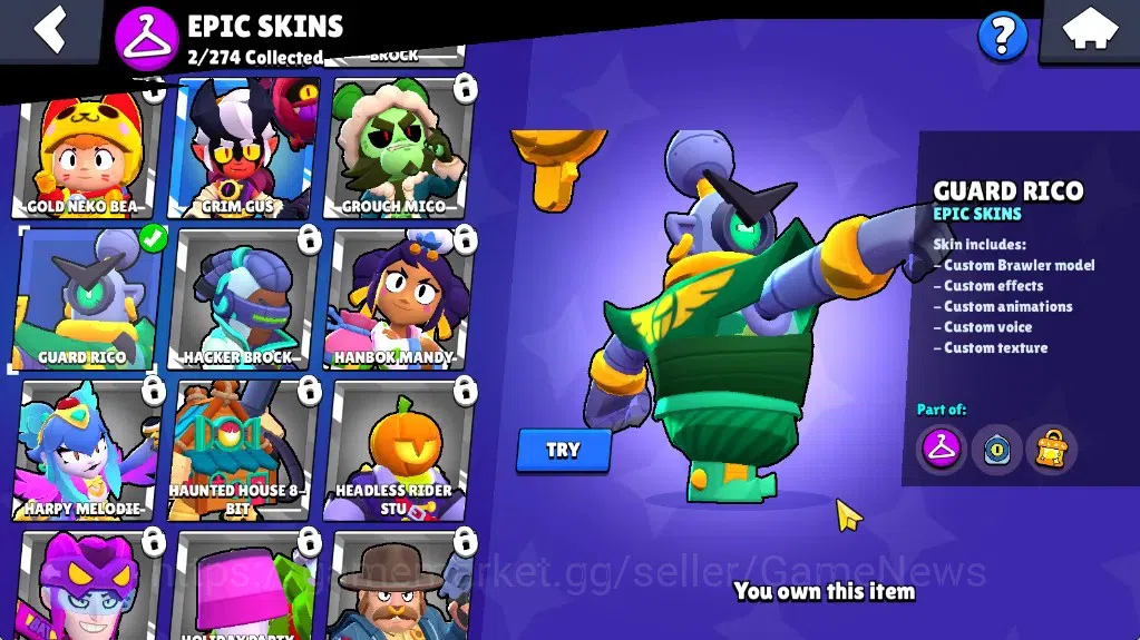 Brawl Stars Accounts 1079 Trophy|17 Brawler 2 Max (Shade,Jae-Yong)|1 Mythic(Gridiron Otis),2 Epic(Guard Rico,Shelly Dancer 11