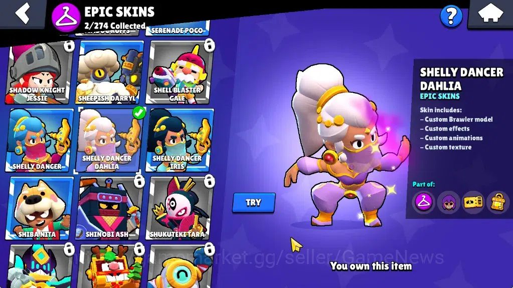 Brawl Stars Accounts 1079 Trophy|17 Brawler 2 Max (Shade,Jae-Yong)|1 Mythic(Gridiron Otis),2 Epic(Guard Rico,Shelly Dancer 12