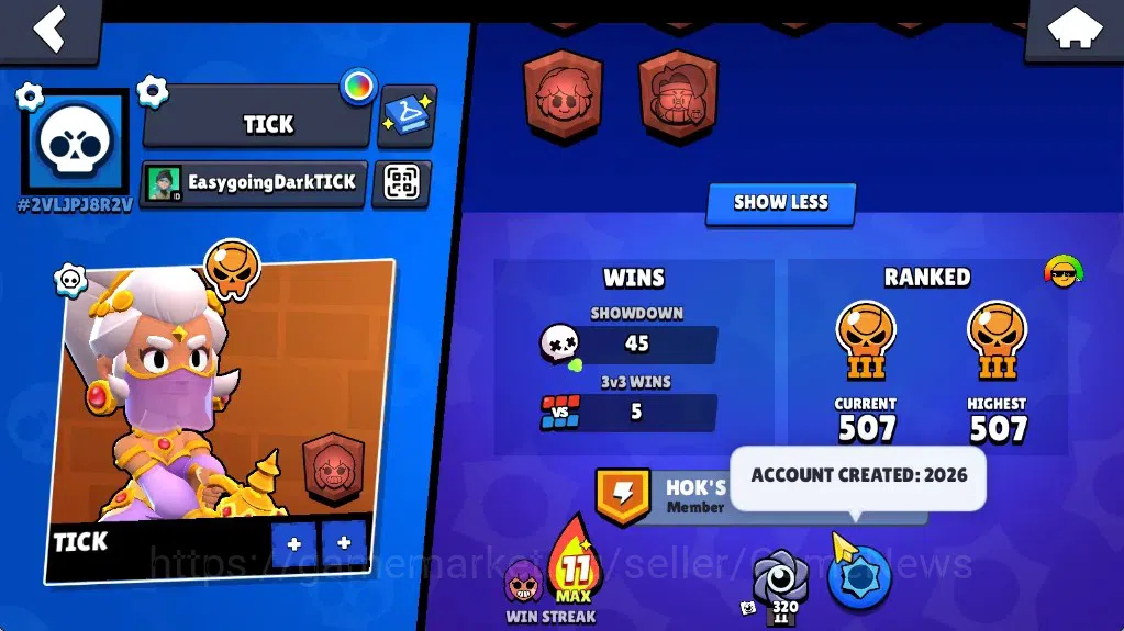 Brawl Stars Accounts 1079 Trophy|17 Brawler 2 Max (Shade,Jae-Yong)|1 Mythic(Gridiron Otis),2 Epic(Guard Rico,Shelly Dancer 3
