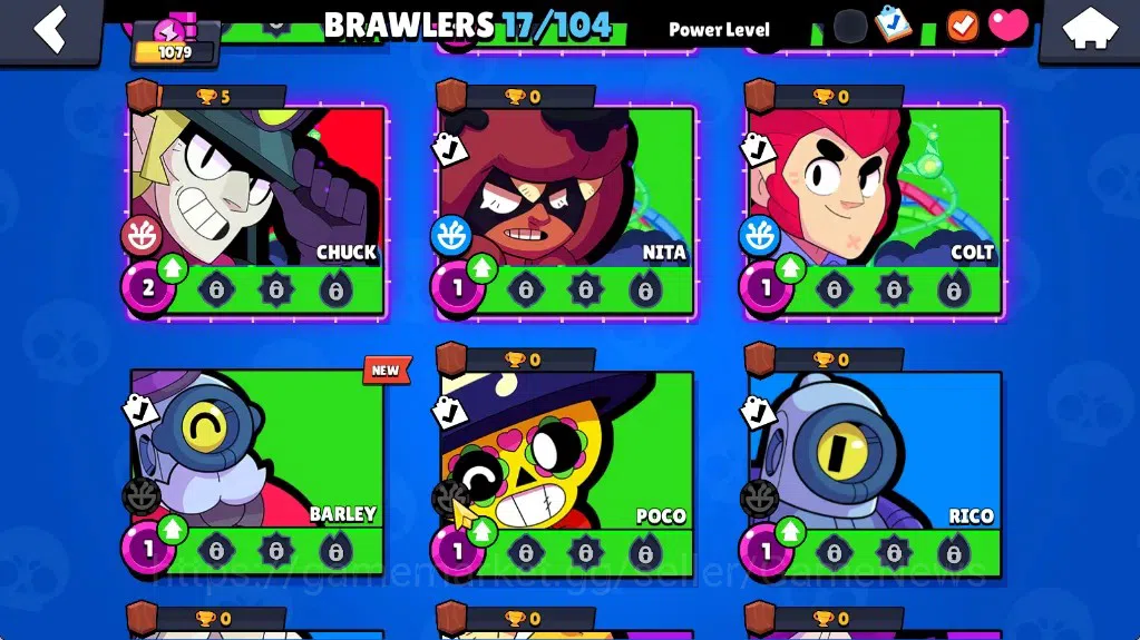 Brawl Stars Accounts 1079 Trophy|17 Brawler 2 Max (Shade,Jae-Yong)|1 Mythic(Gridiron Otis),2 Epic(Guard Rico,Shelly Dancer 8