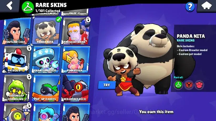 Brawl Stars Accounts 1043 Trophy|17 Brawlers 2 Max Lvl [Nita,Shelly] Myth Mortis|1 Rare Skins|5K Coins|CN ON|Take 7